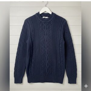 Mango Men's Navy Cable Knit Crewneck Sweater